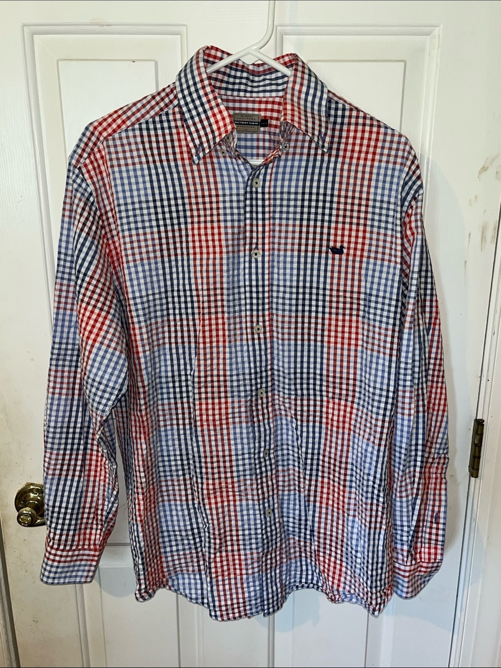 Vineyard Vines Men’s Medium Red White Blue Gingham Plaid Button Down Shirt